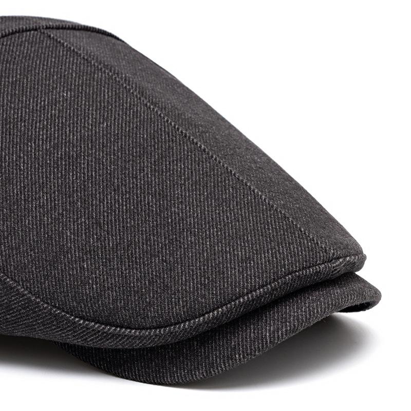 Winter Warm Forward Cap Men's Velvet Thick Cap Woolen Beret Solid Color British Newsboy Cap