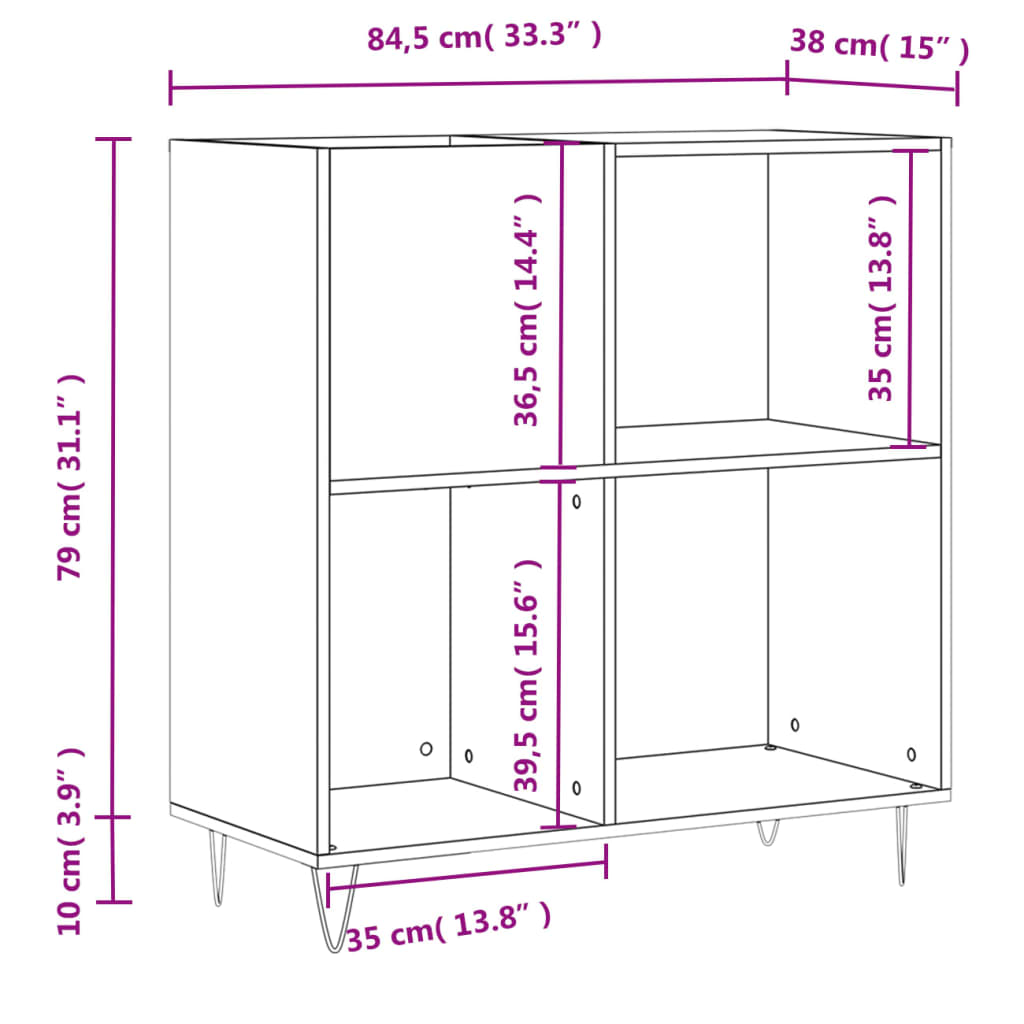 Record Cabinet Smoked Oak 84.5 x 38 x 89 cm Wood Based Material