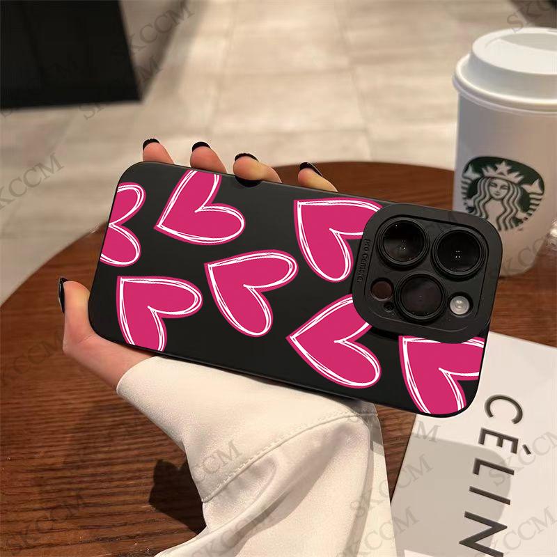 Luxury Red Love Heart Soft Silicone Phone Case For iPhone 15 14 13 12 11 Pro Max Mini XR X XS Max 7 8 Plus Matte Back Cover