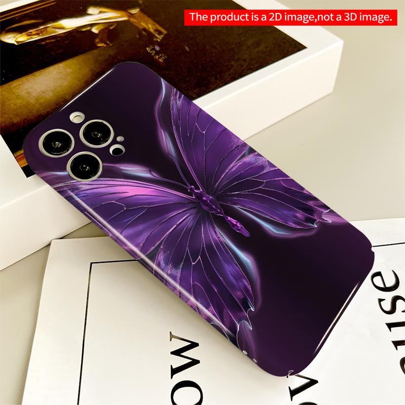 2DFlat Purple Butterfly Glow Phone Case All inclusive film hard iPhone case, compatible with iPhone 18 Pro Max 17 16 15 14 13 12 11
