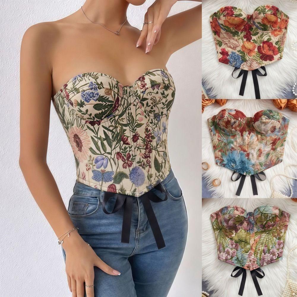 Off-shoulder Floral Underwired Corset Multi-Color Strapless Corset Top Daily Streetwear