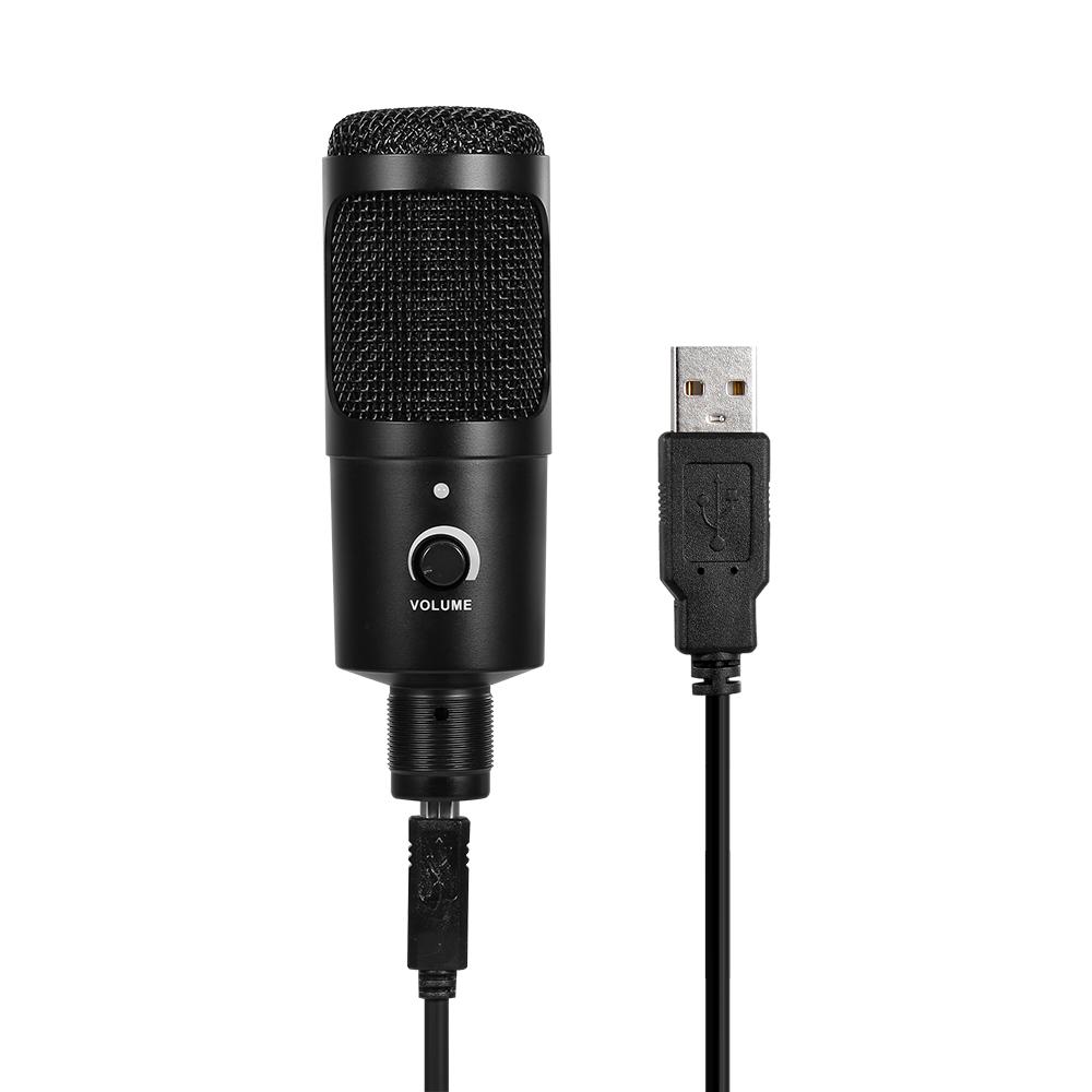 Professional Studio Microphone USB Metal Condenser Recording Microphone with Cardioid Studio Recording Mic for PC Laptop Black