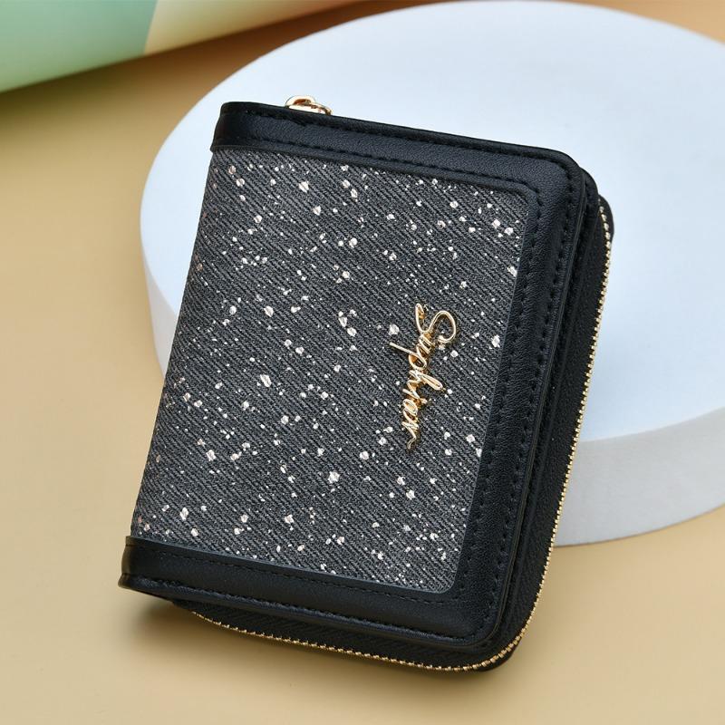 

Wallet Women s new fresh zipper card bag Small folding change bag Short women s high-end wallet чёрный