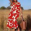 Elegant ladylike V-neck loose waist dress, summer fashion new versatile long skirt, Europe and America