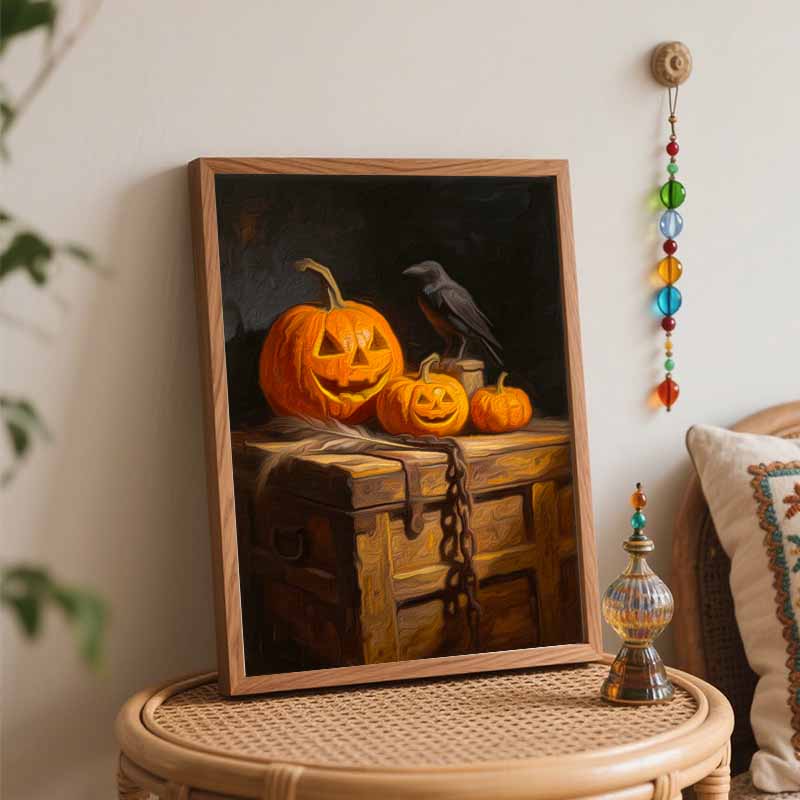 Digital Halloween Pumpkin Crow Oil Painting Art Coloring Painting Handmade Diy Home Decoration Painting