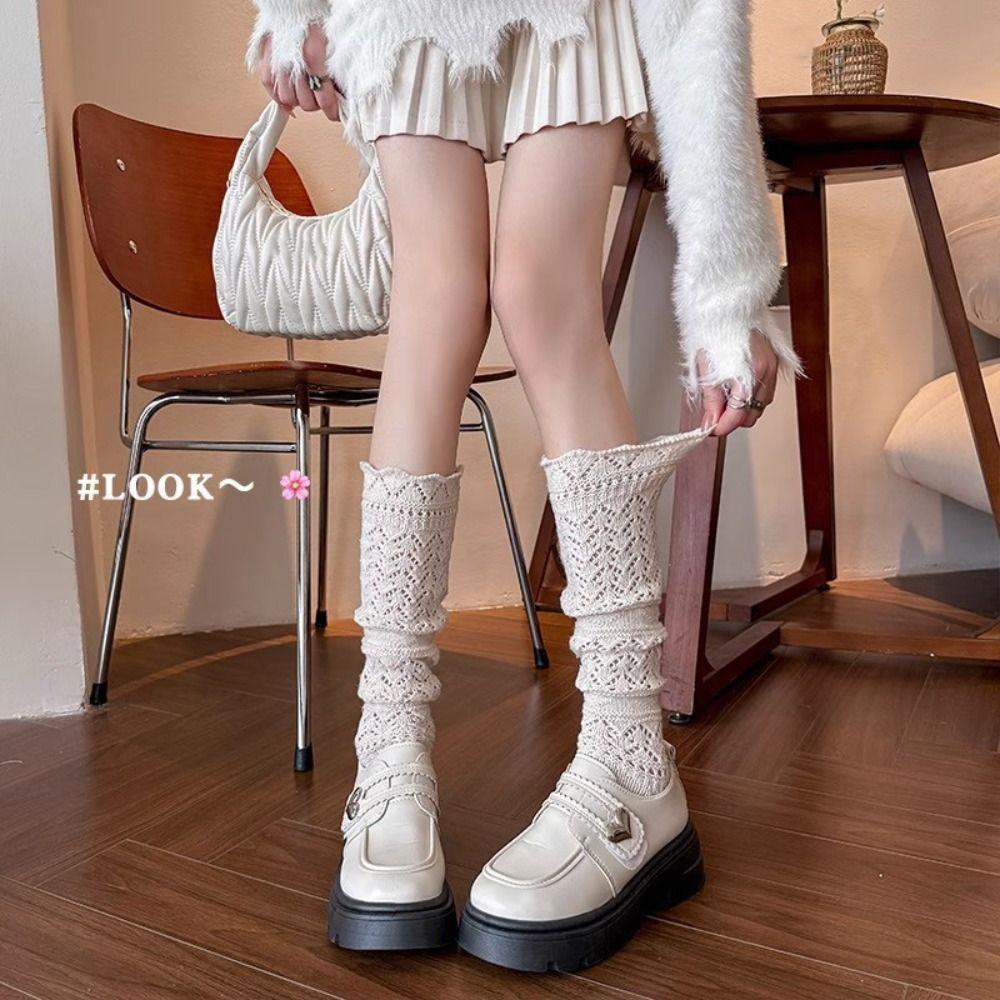 Hollow Out Knitted Foot Cover Sweet Lolita Boots Cover Trendy JK Knee High Socks  Girl