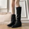 2025 New Winter Vintage Women Knee High Boot Concise Slip On Thick Heel Shoes Square Toe Knight Long Booties