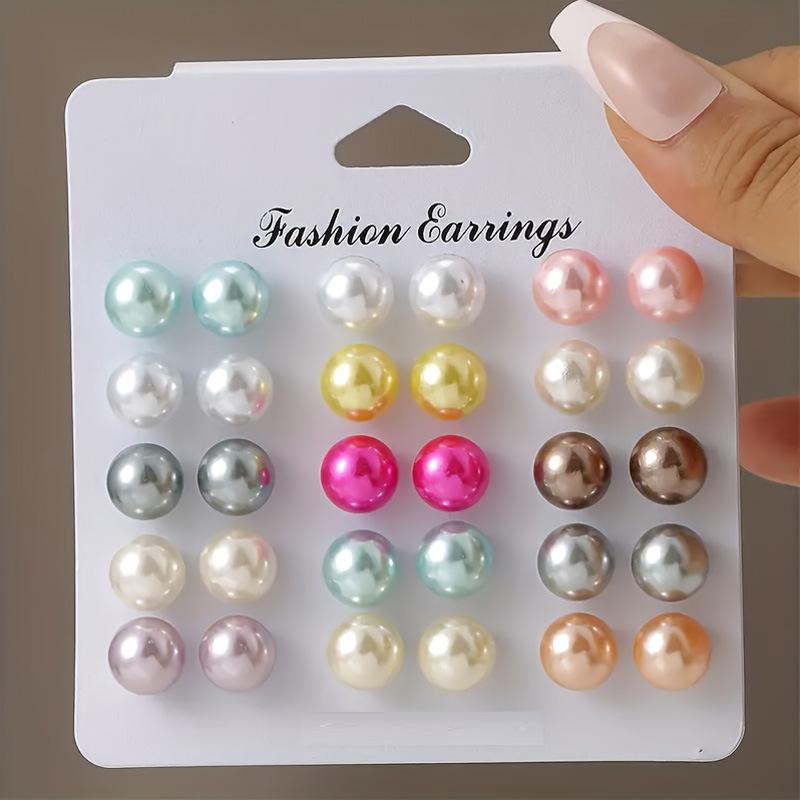 Europe and the United States hot-selling round color dopamine stud earrings simple temperament artificial pearl stud earrings set 11 pairs