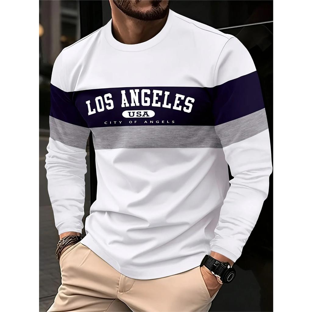 Stylish Striped 3D Print Long Sleeve Spring Fall Casual Vintage Round Neck Outdoor Sports T-Shirts