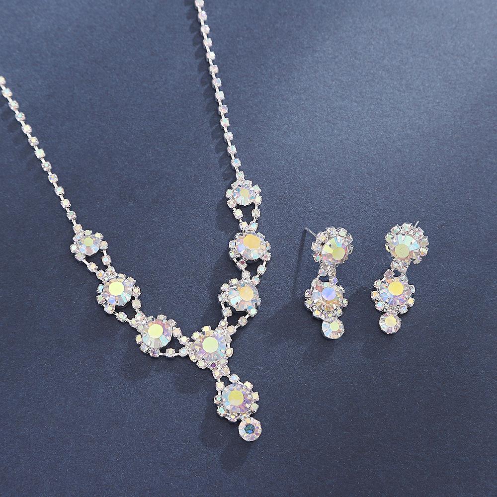European & American Elegant Zircon Necklace and Earring Bridal Jewelry Set