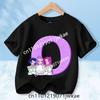 Kids Short Sleeve Clothing Gift KPop Demon Hunters T-shirt for Children Cartoon A-Z Letters Tee Top Black Round Collar Clothes