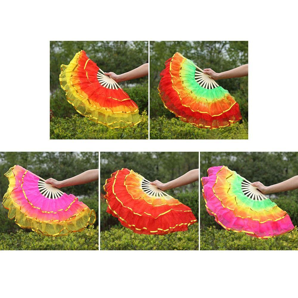 Dancer Practice Long Imitation Belly Dancing Fan Silk Fans Long Silk Fans Rayon Silk Fans