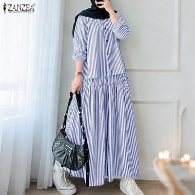 Women Long Sleeve Blouse and Long Skirts Casual Two Piece Suit Sets