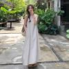 French temperament sleeveless cotton and linen dress women's summer new design back hollow round neck vest skirt