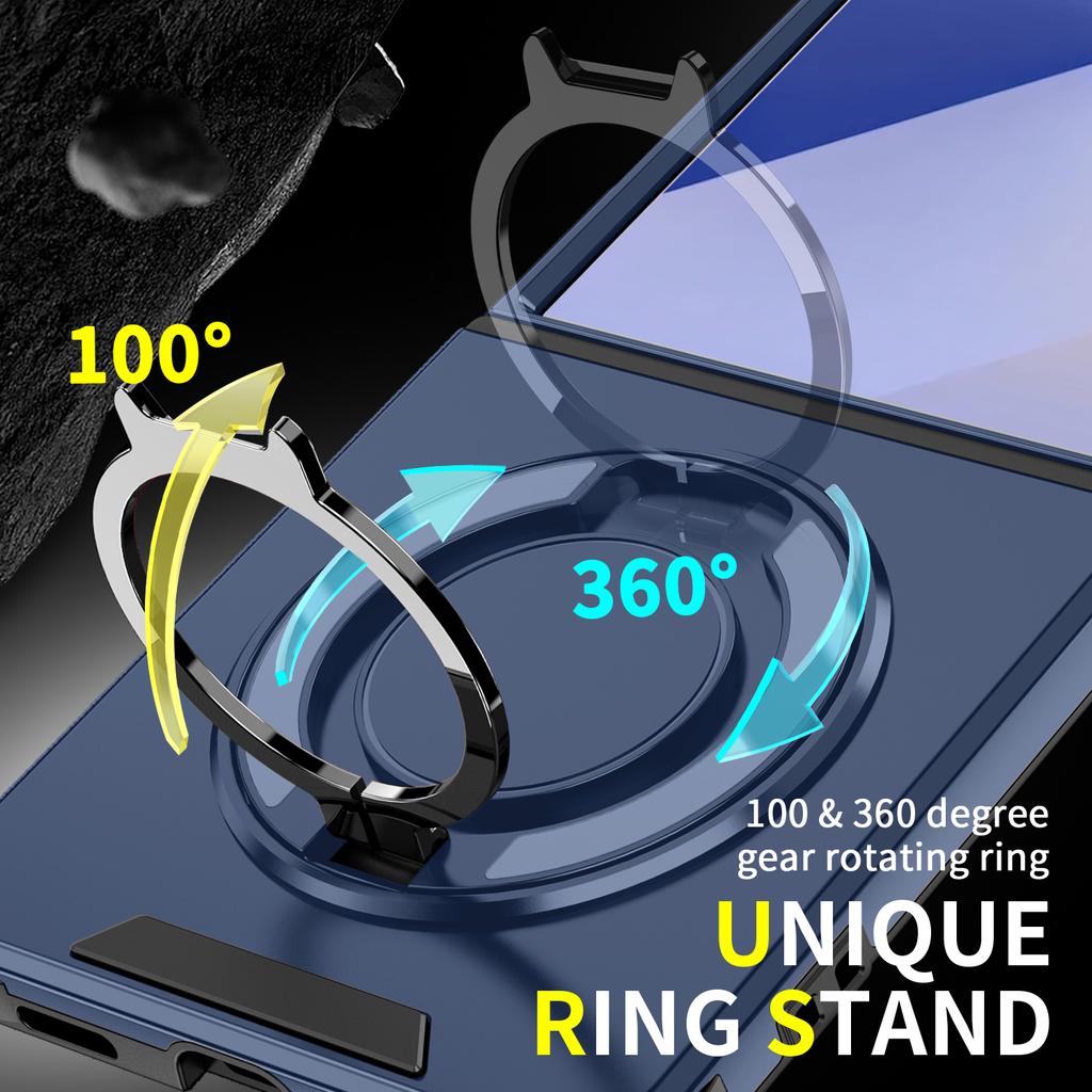 Rugged Heavy Armor Ring Phone Case for Samsung Galaxy Z Flip 8 7 6 Flip7FE Magnetic Rotable Bracket Shockproof Protection Cover