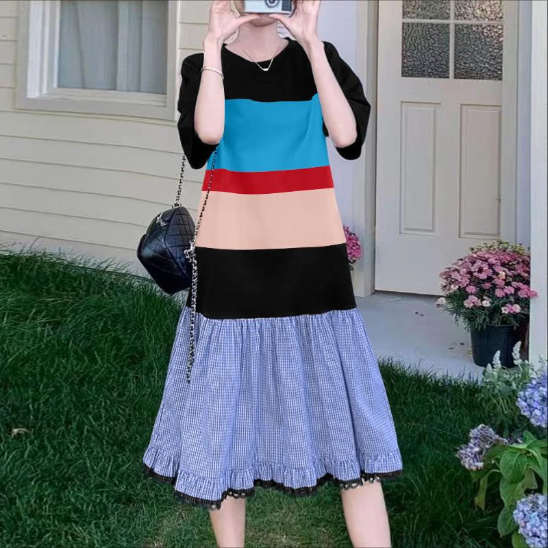 ZANZEA Women Casual Round Neck Summer Patchwork Short Sleeve Dress