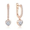 QX New Elegant 925 Sterling Silver Earrings Tiny Bezel Set Heart Charm Dangles Earrings Huggie Hoops for Women