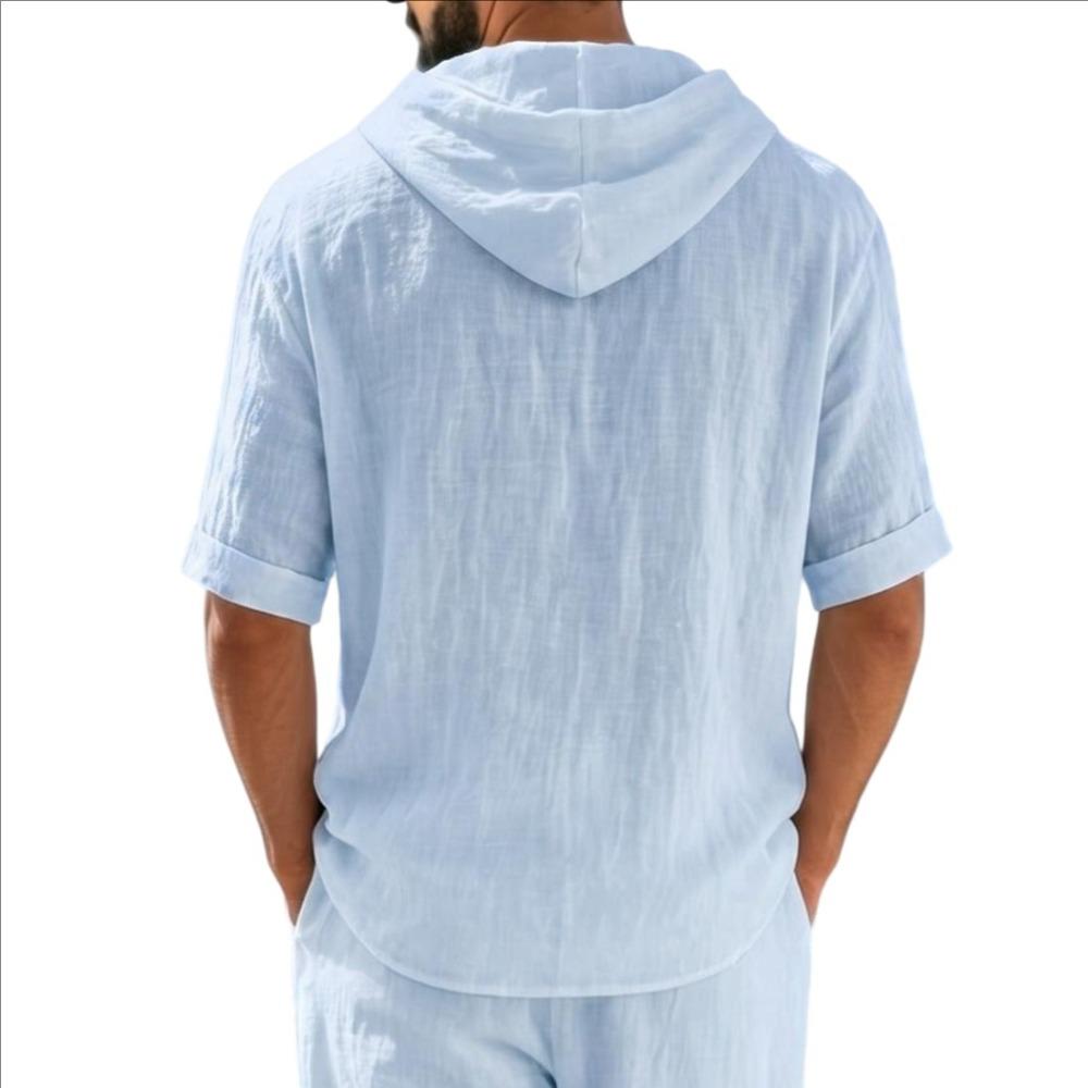 Men's Short Sleeve Hoodie, Lightweight Hooded T-Shirt with Texture, Casual Summer Streetwear Top for Men