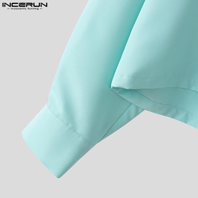 INCERUN Men Lapel Neck Long Sleeve Irregular Loose Short Cargo Shirts