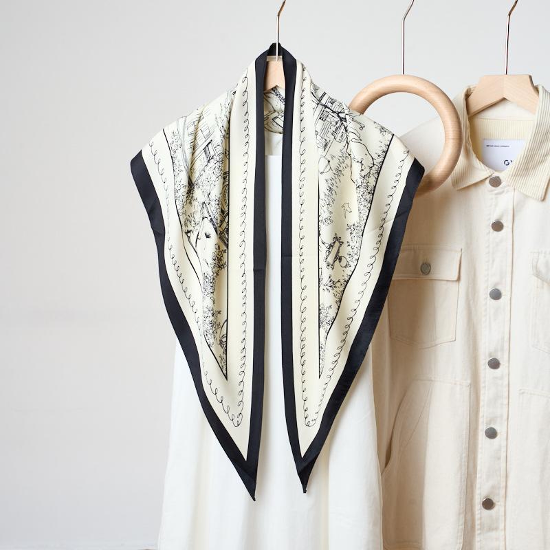 Fashion Elegant Imitation Silk Triangular Neck Scarf For Women Old Money Style