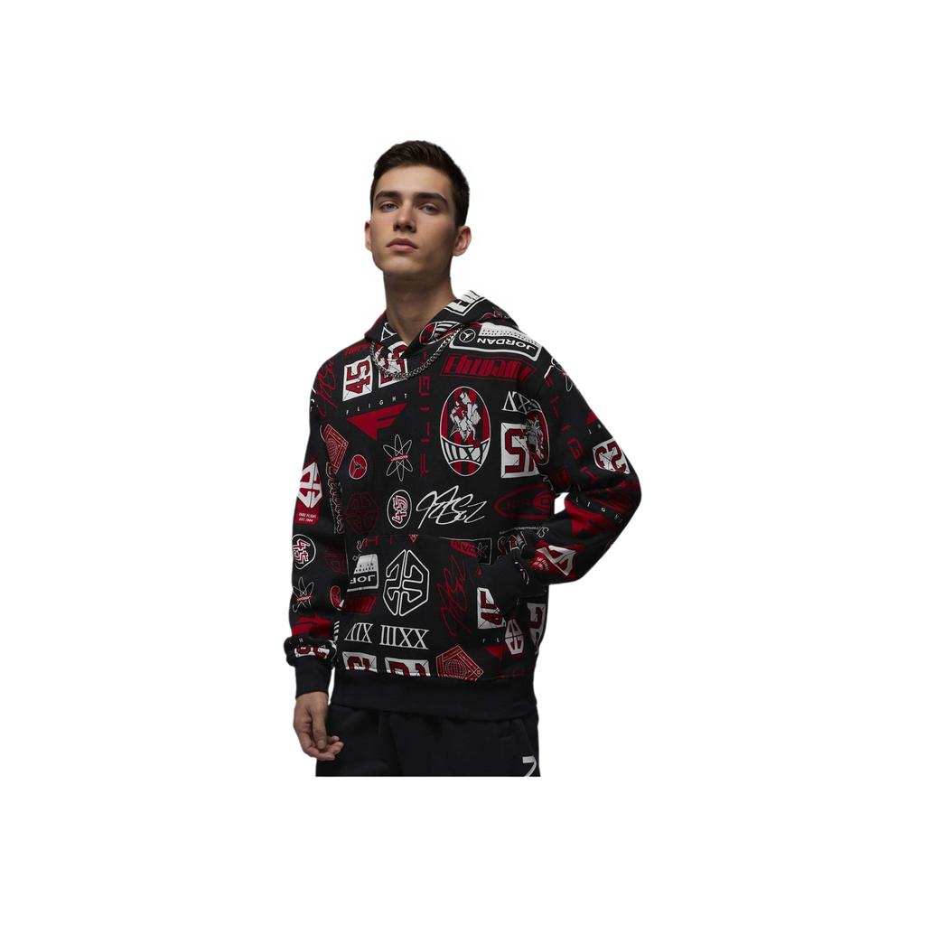 Jordan Essentials Fleece Printed Hoodie Men Tops Black Campus-Red HM7255010