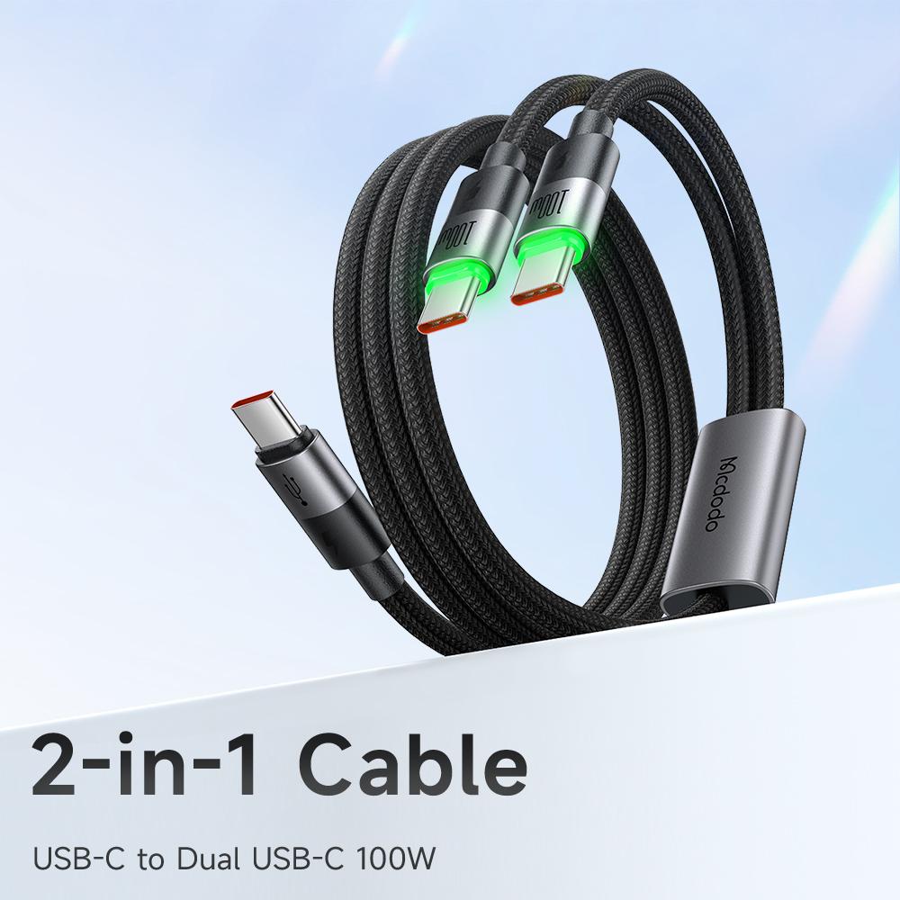 MCDODO CA-6740 2-in-1 USB-C Cable 100W Fast Charging Dual Type-C Ports Braided Cord 1.5m for Multiple Devices