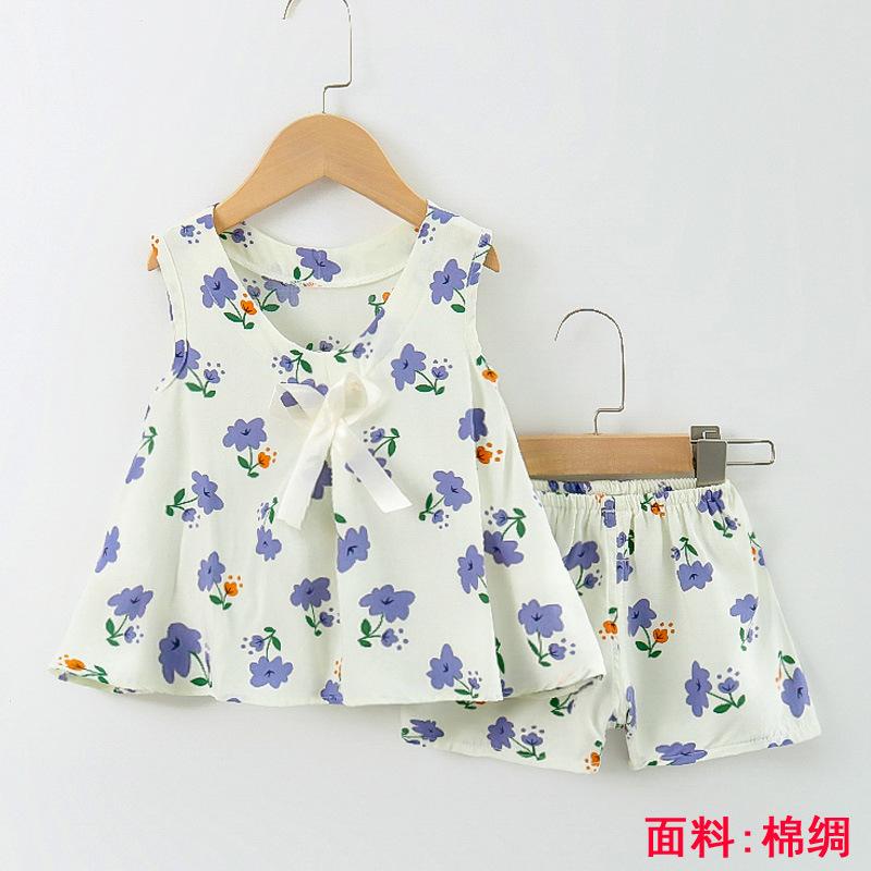 Girls Summer Floral Rayon Vest And Shorts Set Cute Baby Cotton Silk Home Wear Two Piece Outfit For Kids