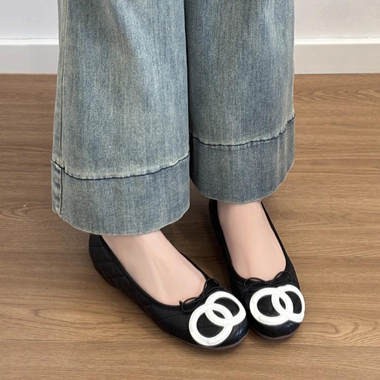 Sheepskin Model~ Genuine Leather Small Fragrance Inner Height Increase 5cm Shallow Mouth Single Shoes Retro Bow Ballet Shoes Female Grandma Shoes
