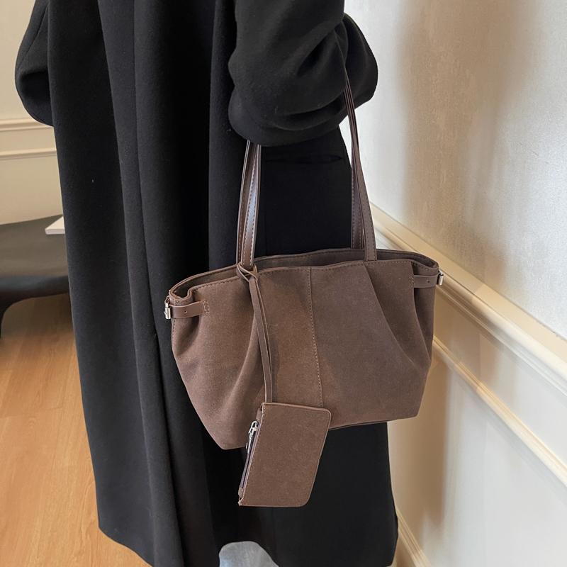 Suede Shoulder Bag Women Casual Tote England Style Vintage Tote Bag Large Capacity Commute Shoulder Crossbody Bags Fashion