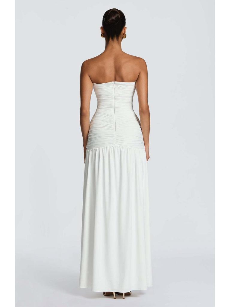 European-Style Strapless Pleated High-Slit Open-Back Evening Gown
