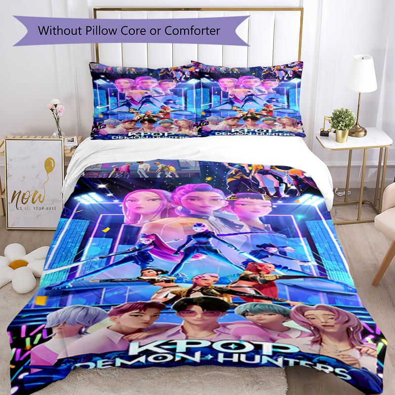 3pcs Kpop Hunter4 pattern bedding set duvet cover set includes duvet cover &pillowcases, perfect all season bedroom decoration & gift