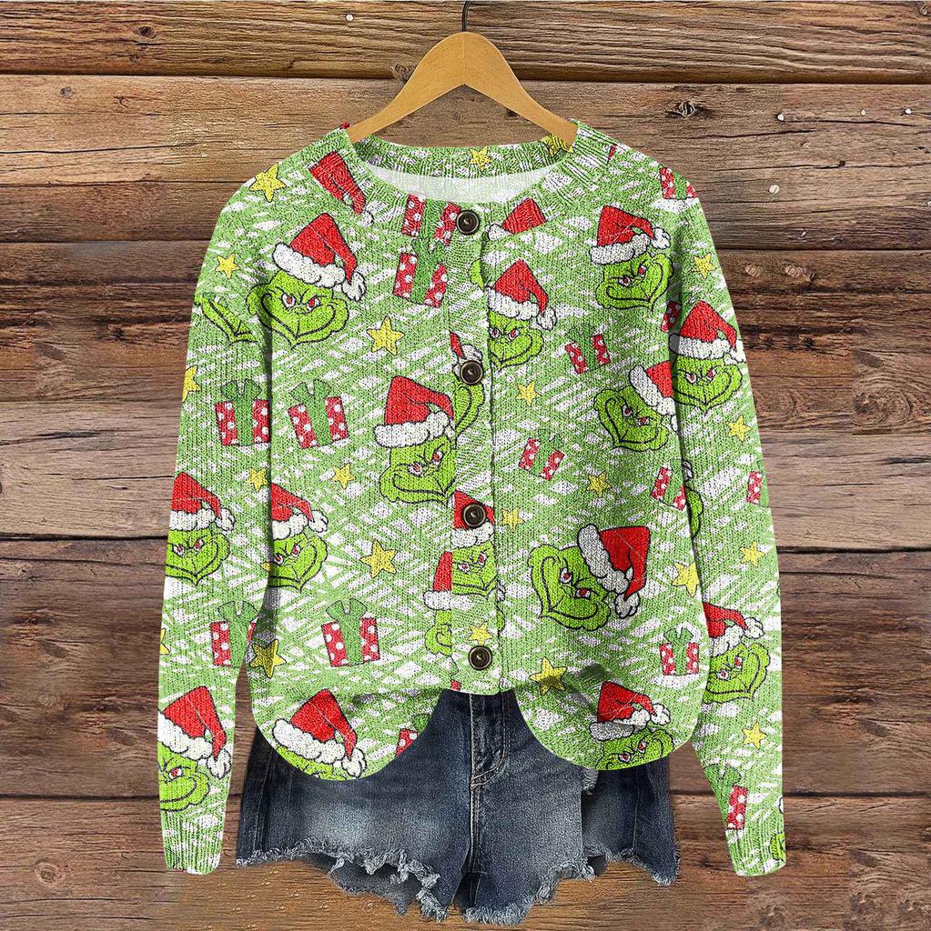 Women's Vintage Knit Button Print Cardigan Jacket