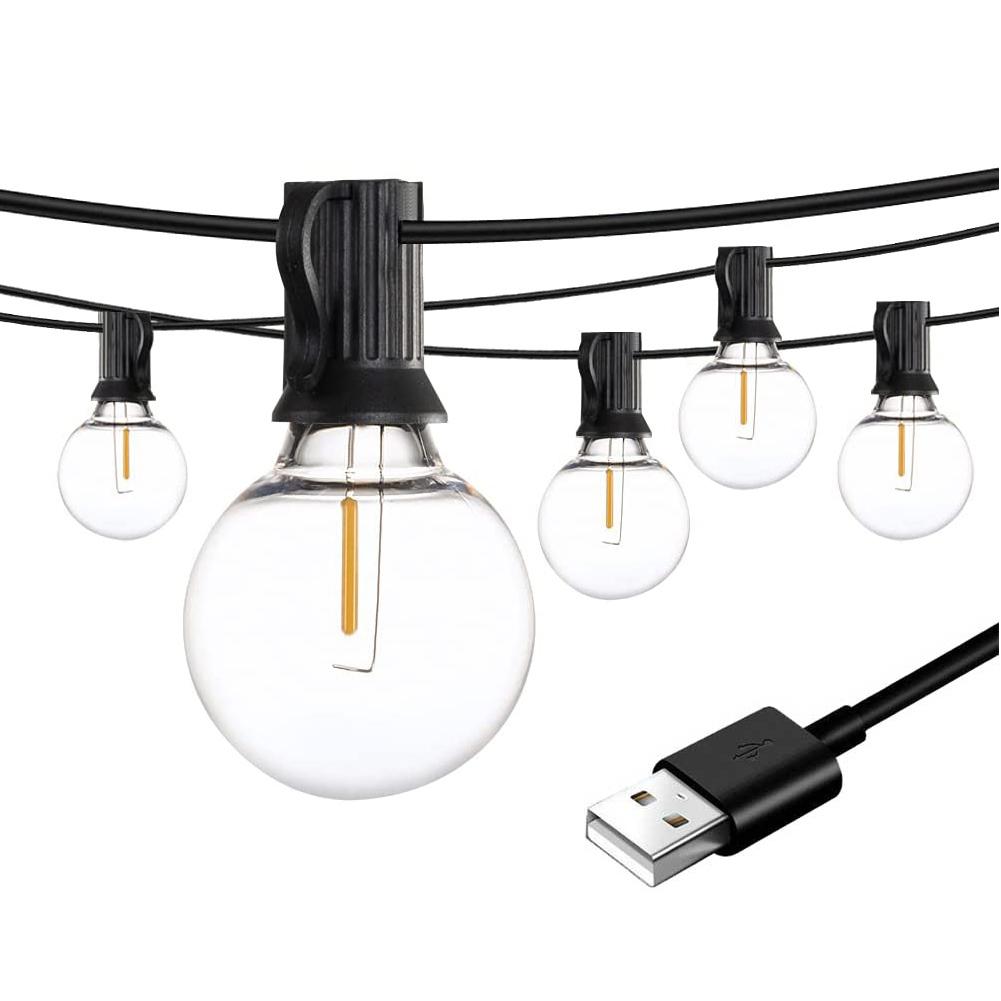 

30m 15m 7.6m USB LED String Lights 5V 1W G40 Plastic Bulbs Waterproof Outdoor Tent Patio Festoon Fairy Lights for Wedding Decor 7.6m