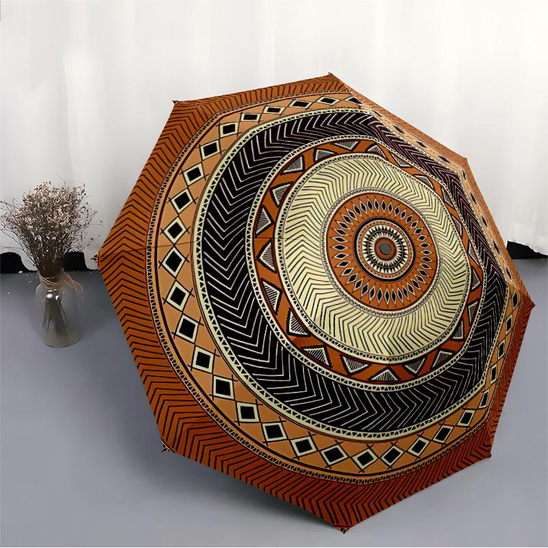 1pc Mandala Pattern Automatic Opening/Closing Folding Umbrella with 8 Ribs,Portable Sunshade Umbrella Birthday and Holiday Gifts Yy251231087
