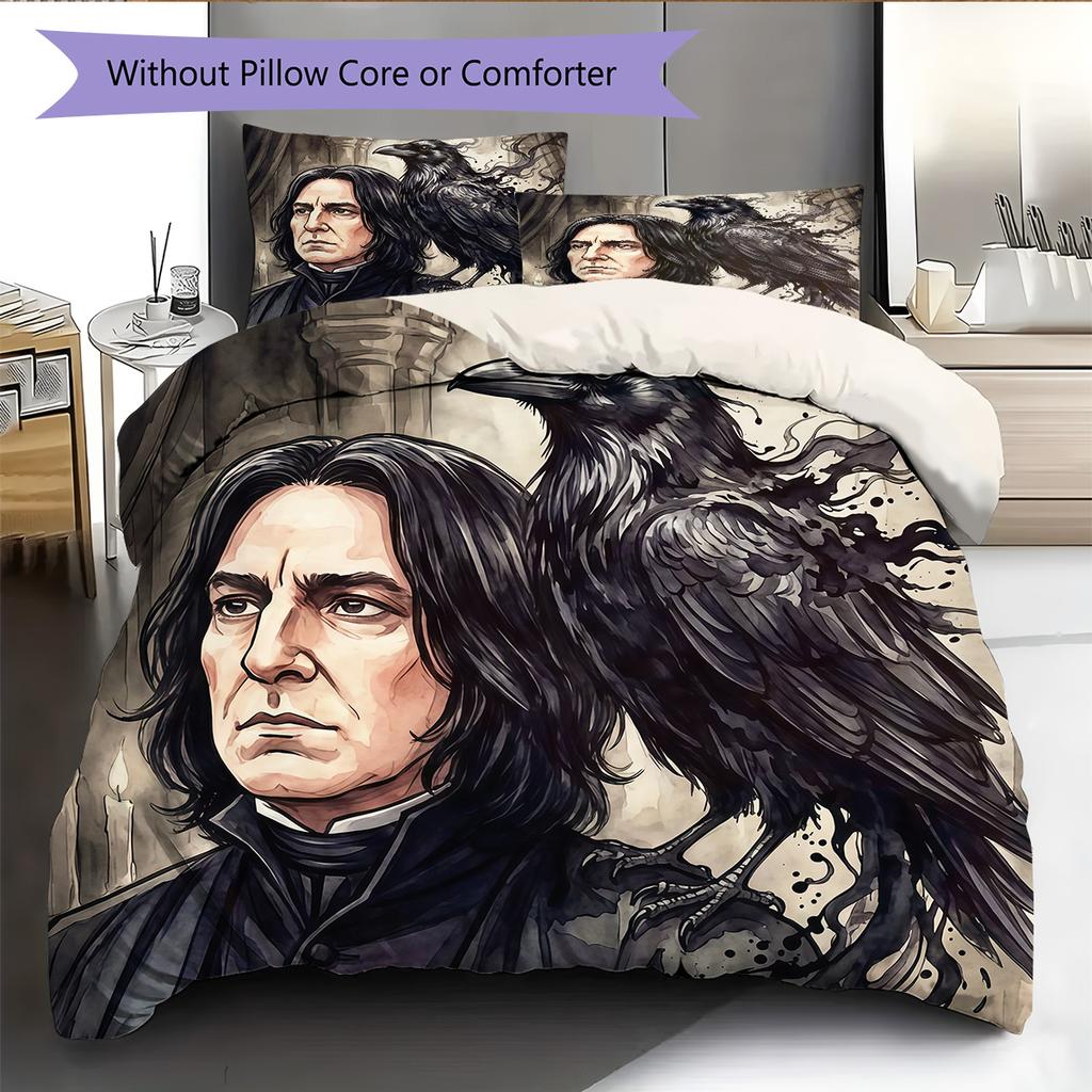Severus Snape Pattern Bedding Quilt Set Home Decoration Gift (1 * Duvet Cover + 2 * Pillowcase Without Core)