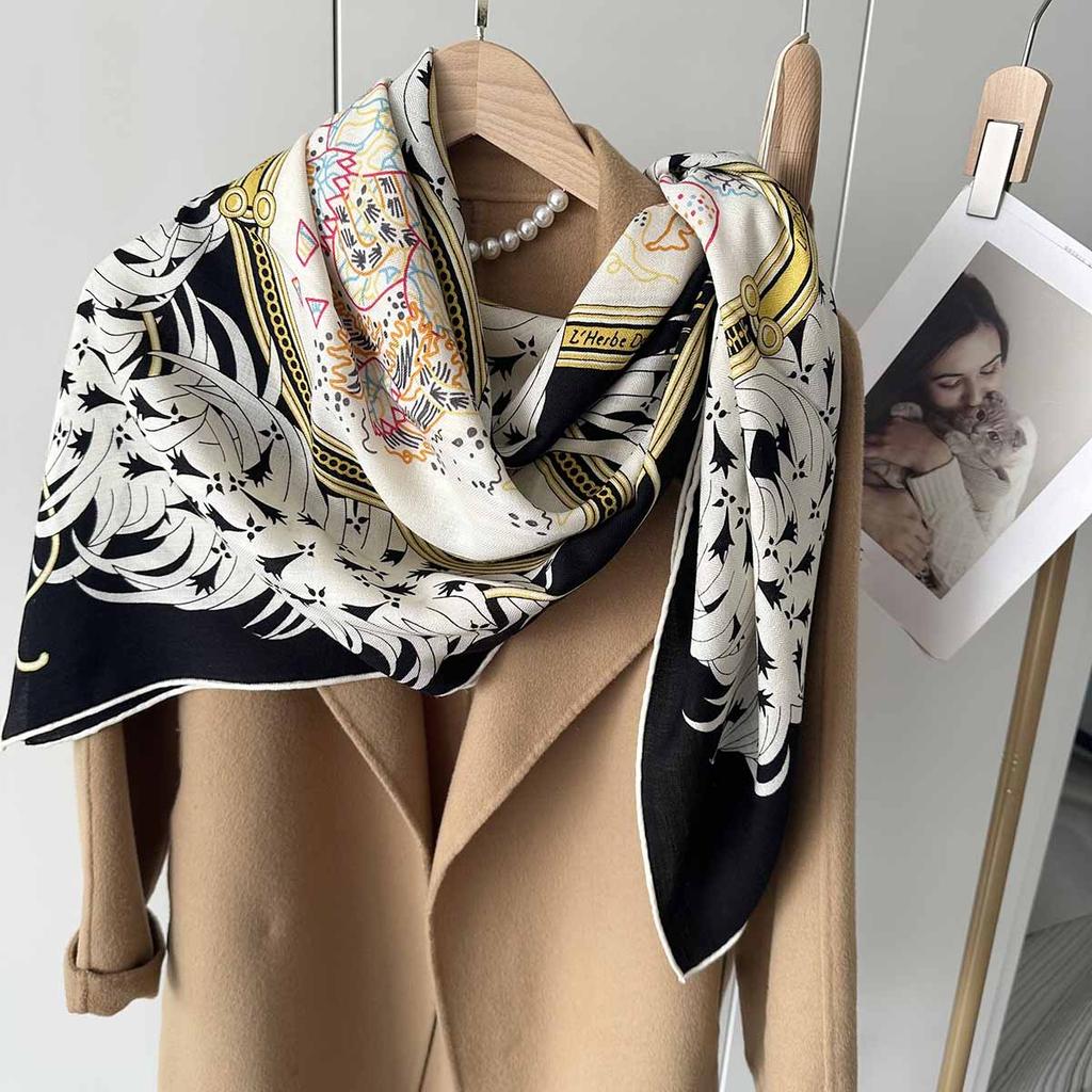 130*130cm 30% Silk +70% Wool Scarf Retro Vintage Luxurious Soft Shawl Large Warm Winter Wrap for Women