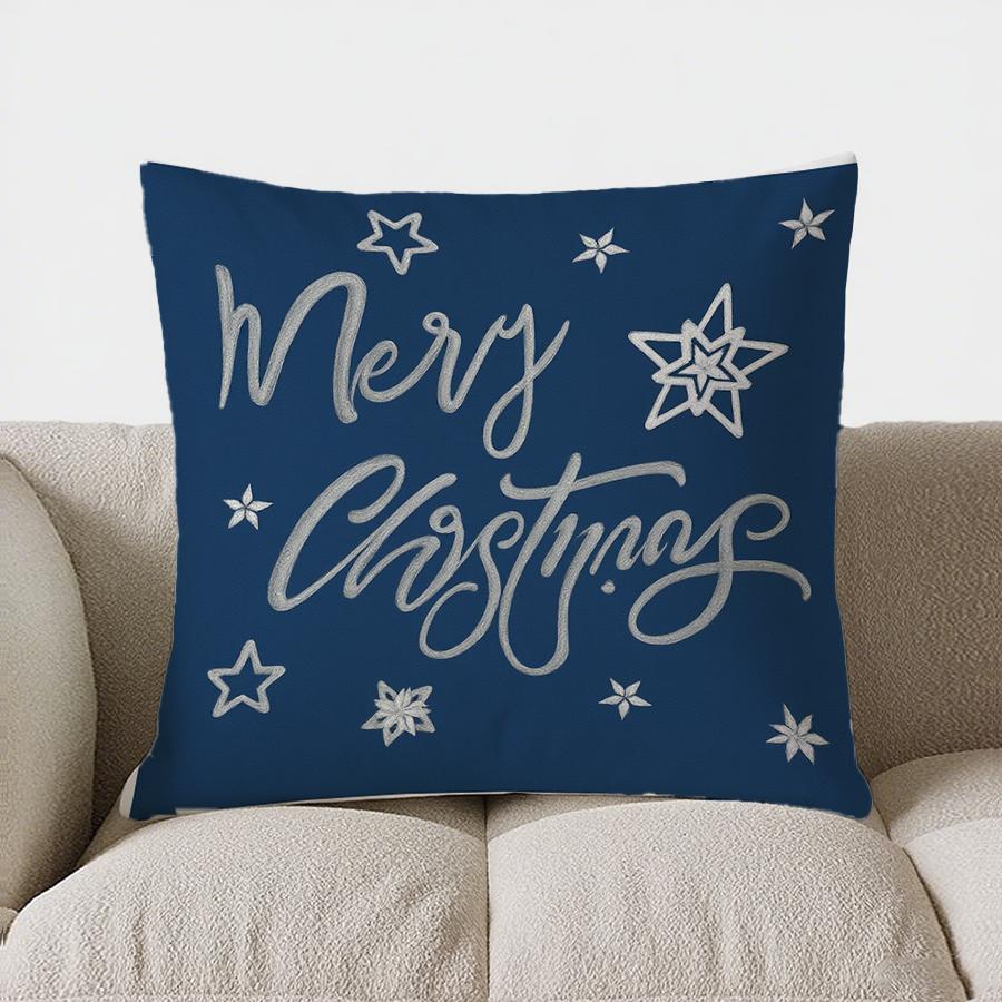 Home Decor Blue Car With Tree & Gifts Christmas Pillow Pattern Cushion Cover Suitable For Sofa Bedroom Car Pillow Cover