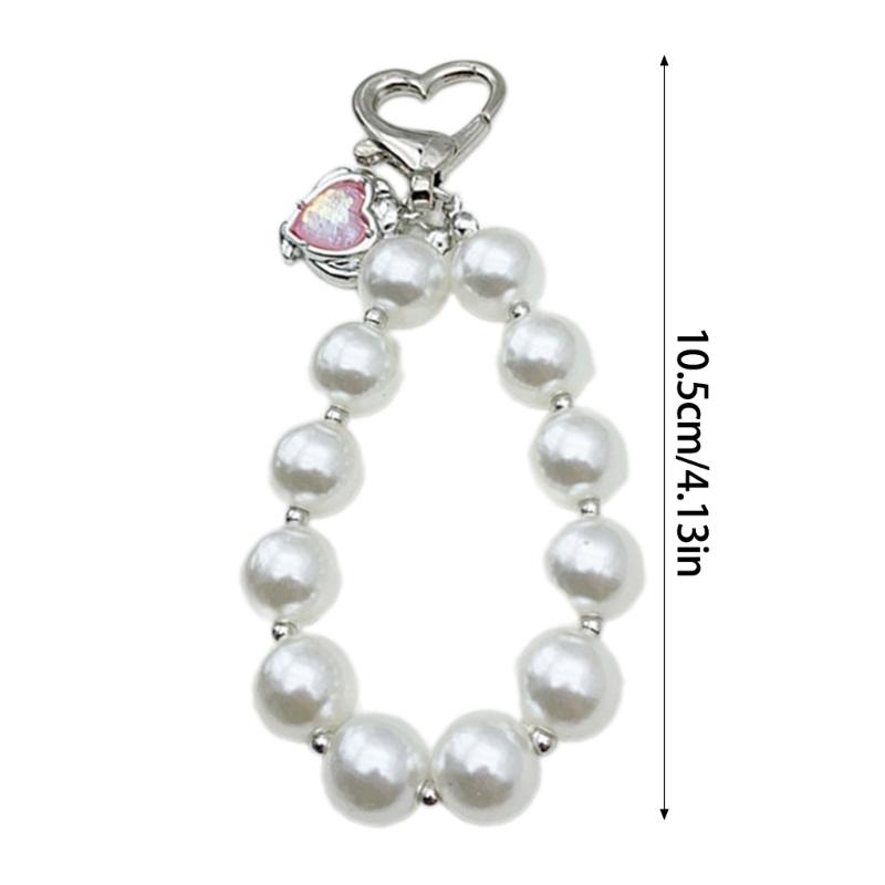 Fashion Pearls Hoop Heart Pendant Phone Case Straps Lanyard Pocket Keychain Strap Backpack Charm Car Key Decoration Chain