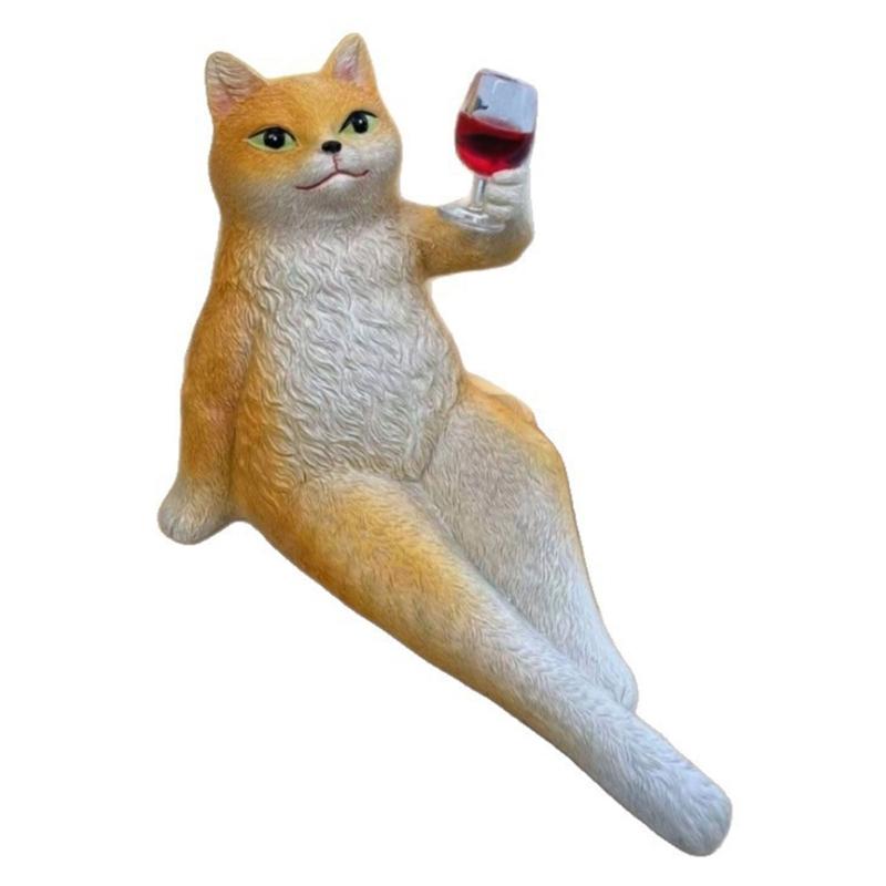 Simulation Cats Statue Holding Wine Glass Design Figurine for Home Garden Decoration Resin Figure Wine Cabinet Ornament