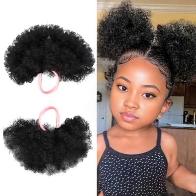 1 Pair Kids Afro Puff Ponytail Extension with Hair Tie Natural Looking Children Wrap Around Synthetic Messy Curly Hair Bun