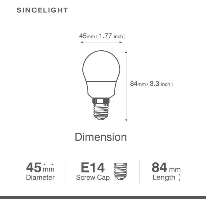 Ampoule LED P45 - SINCELIGHT - Blanc Froid 6500K - 500lm - Pack de 6 - E14 Culot