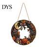 Halloween Theme Party Supplies Wooden Hollow Round Hanging Sign, Pumpkin Spider Web Haunted Ghost Bat Ornaments House Ornament with Hemp Rope, Festive