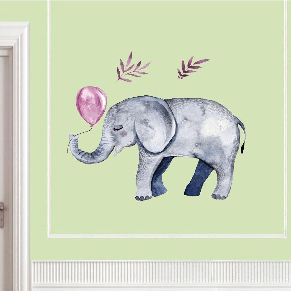 Hand Painted Elephant and Balloons PVC Wall Sticker for Bedroom Living Room Sofa Background Self-Adhesive Removable Wall Art