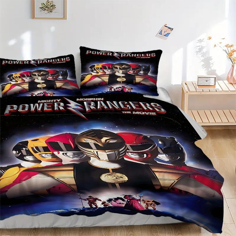 Set Copripiumino 3 Pezzi Mighty Morphin Power Rangers - Morbido e Confortevole per Camera da Letto, Camera degli Ospiti e Stanza dello Studente Set Biancheria da Letto 1 Copripiumino + 2 Federe