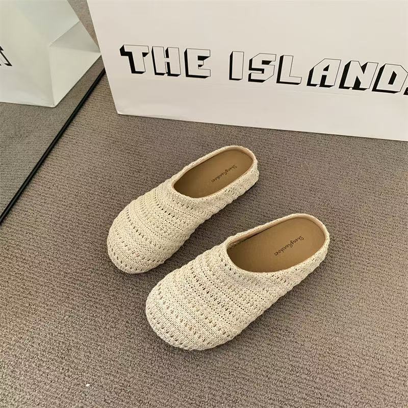 French niche mesh hollow breathable bag head half slippers women's summer new Roman platform sandals