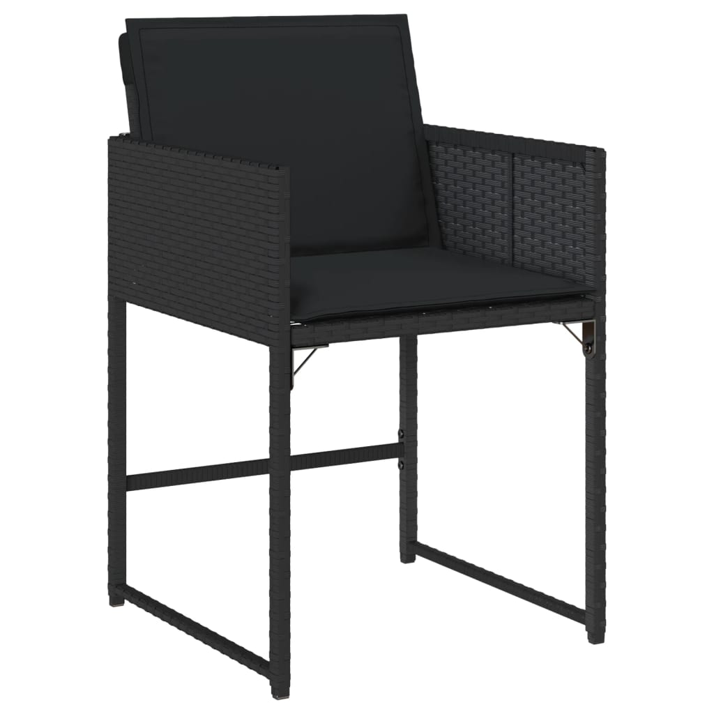 7 Piece Outdoor Dining Set with Cushions Black Poly Rattan