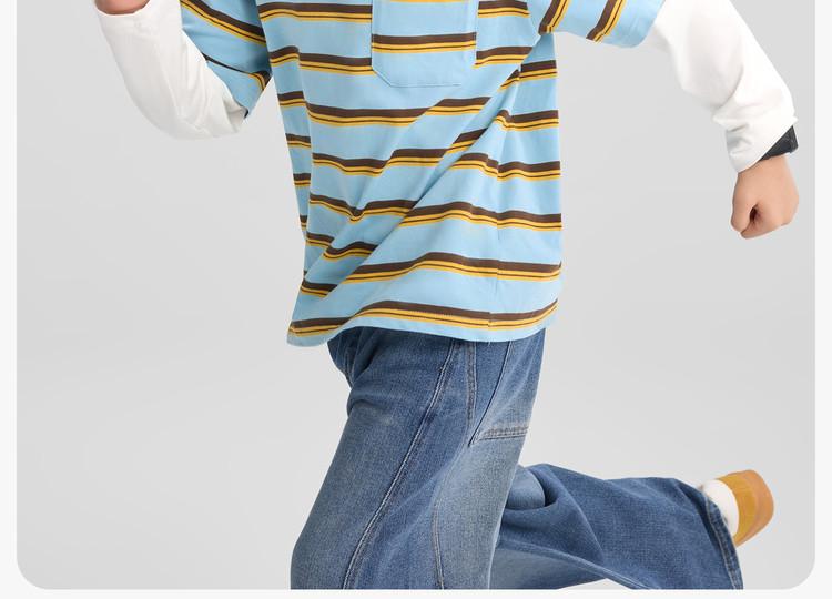 Left West children's clothing boys' long sleeved T-shirt children's fake two-piece striped spring and autumn 2026 new boys' and boys' base shirt