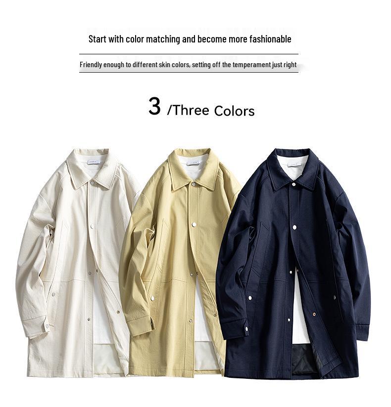 Men's Mid-Length Trench Coat - 2025 Spring/Autumn Casual Loose Jacket, Plus Size Available