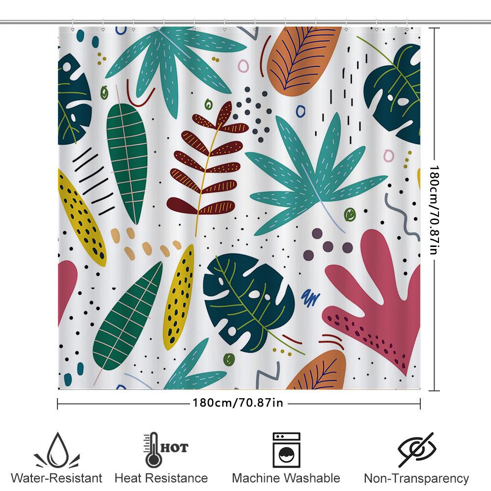 Vibrant Leaves Shower Curtain: Modern Bathroom Decor With Greenery Print Easy Install For Home Bathrooms