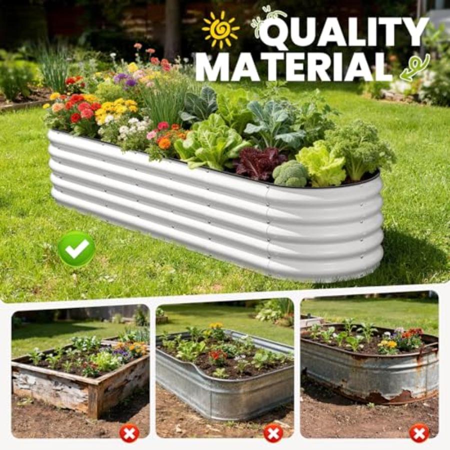 Oval Galvanized Metal Raised Garden Bed 8x2x1.5 FT Outdoor Planter Box for Vegetables Herbs Flowers Rust-Resistant Steel Open B